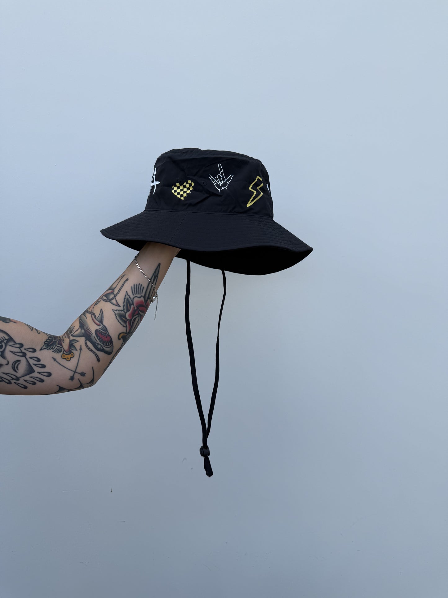 Sticker Wide Brim Bucket Hat