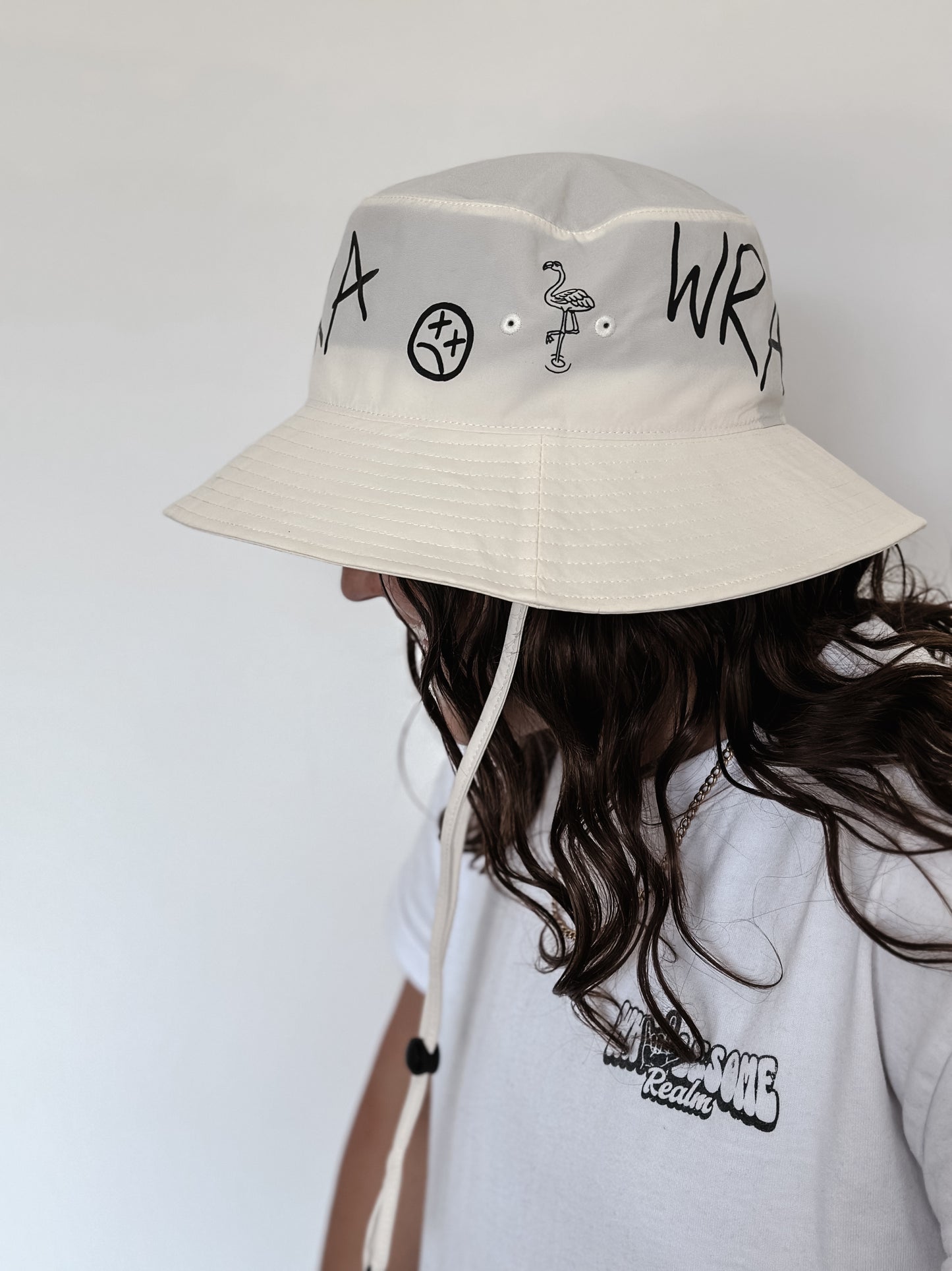 Sticker Wide Brim Bucket Hat