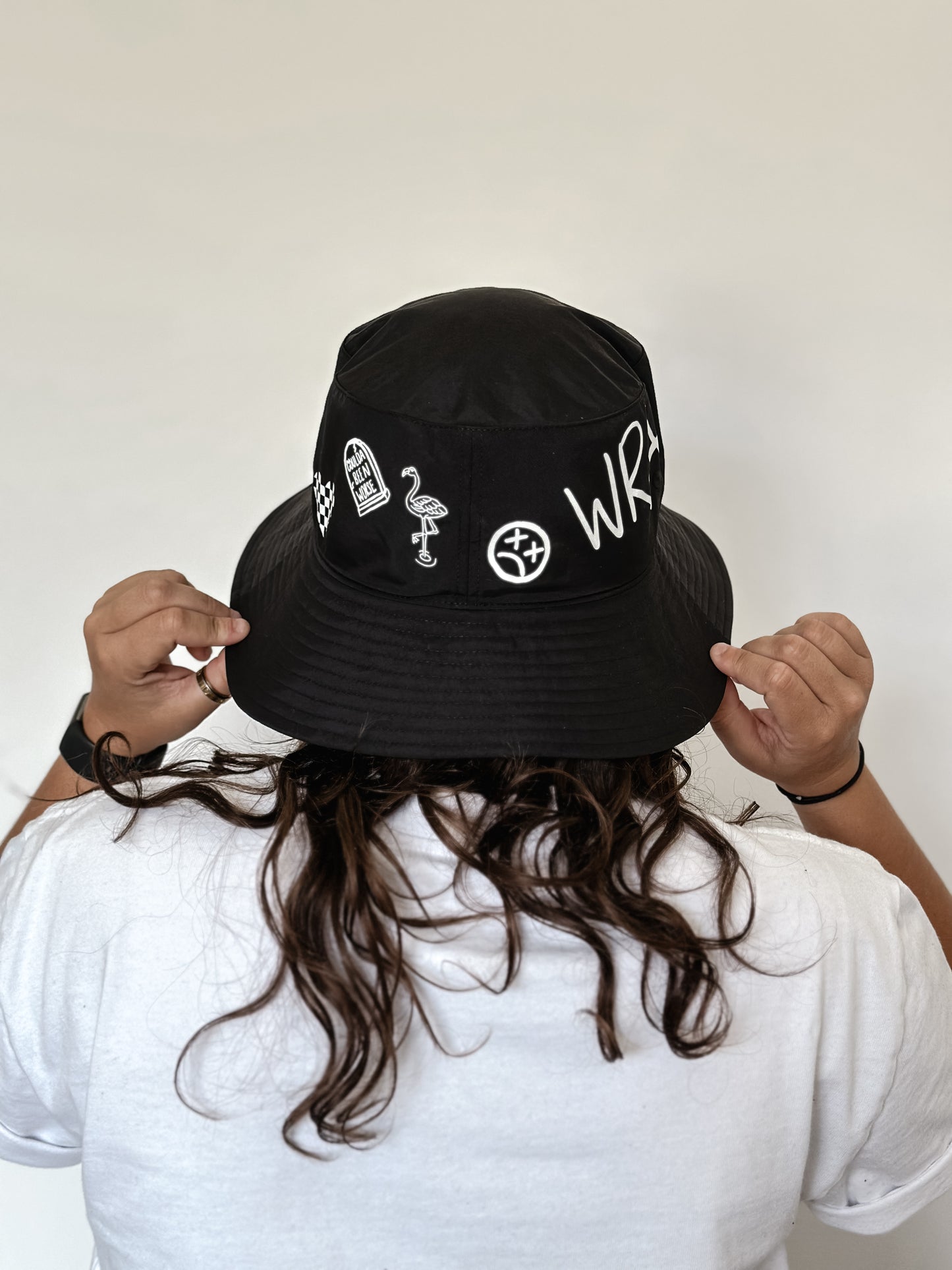 Sticker Wide Brim Bucket Hat