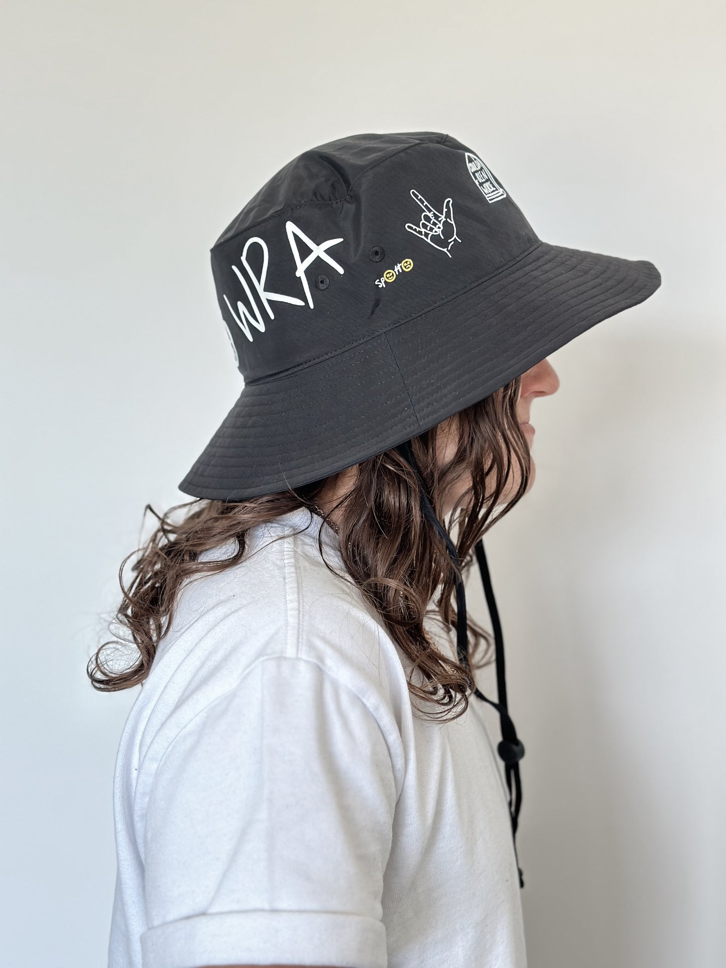 Sticker Wide Brim Bucket Hat